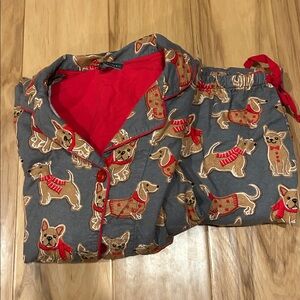 PJ Salvage Gingerbread Dog Cotton Pajama Set Sz m Cozy Holiday Print Christmas